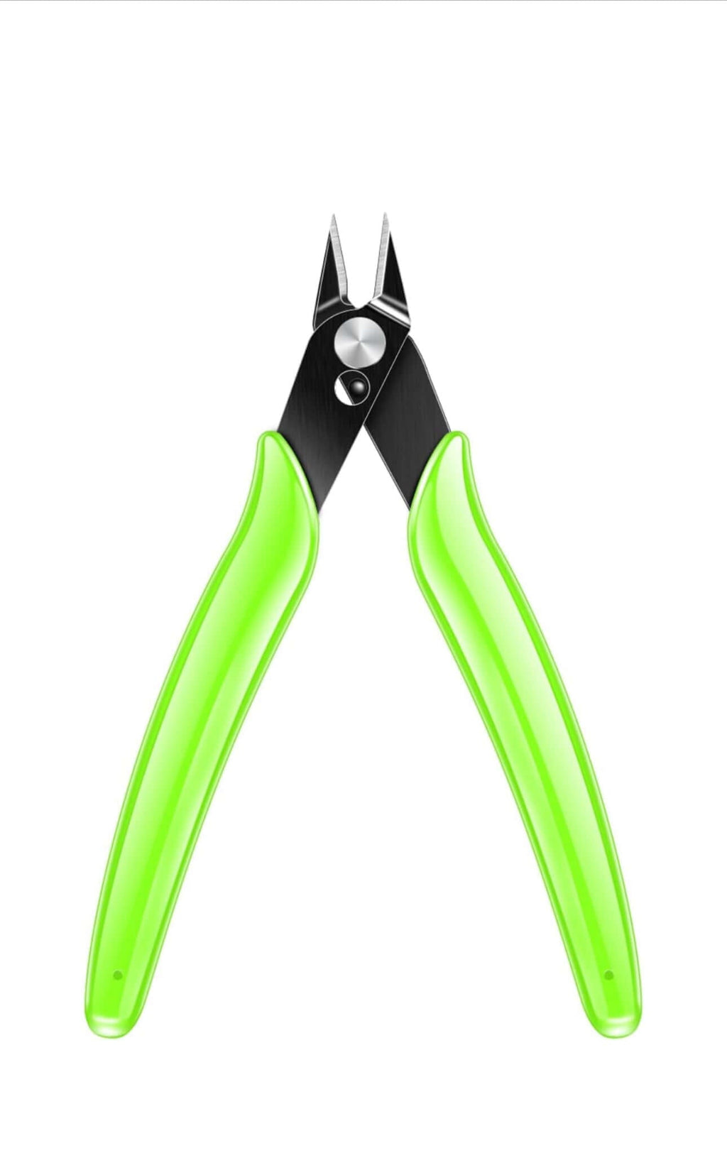 Electrical wire cutting pliers with green handles for precise jewelry and electronics wire cutting.