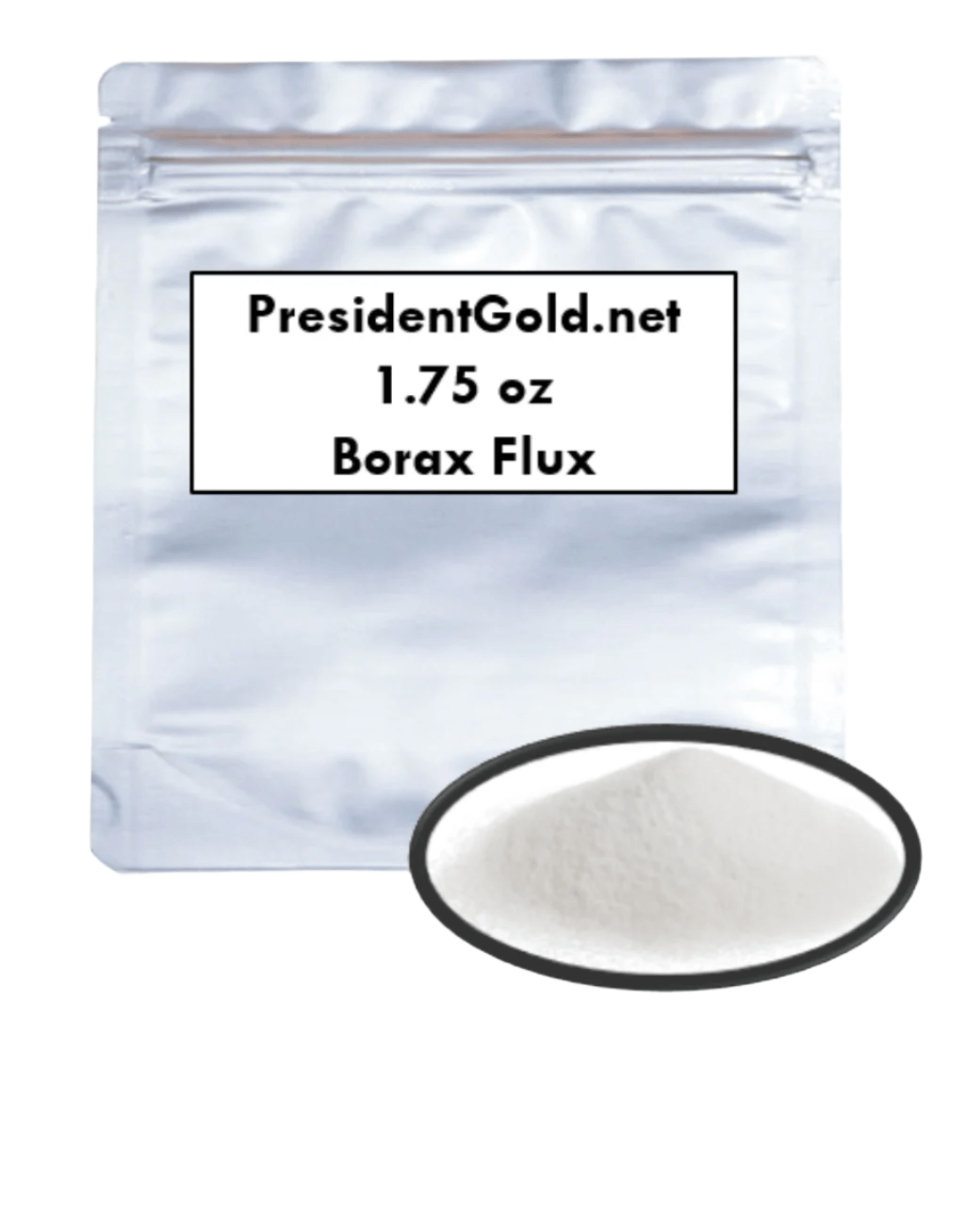 1.75oz Borax Flux powder in packaging for melting and refining gold and silver jewelry.