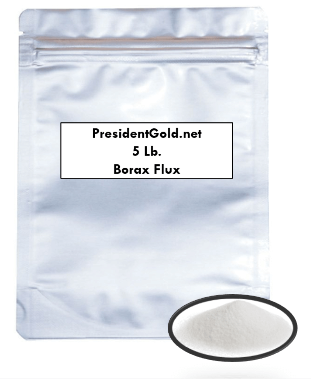 5 lb pack of PRESIDENTGOLD Anhydrous Borax Flux for gold and silver jewelry casting and melting applications.