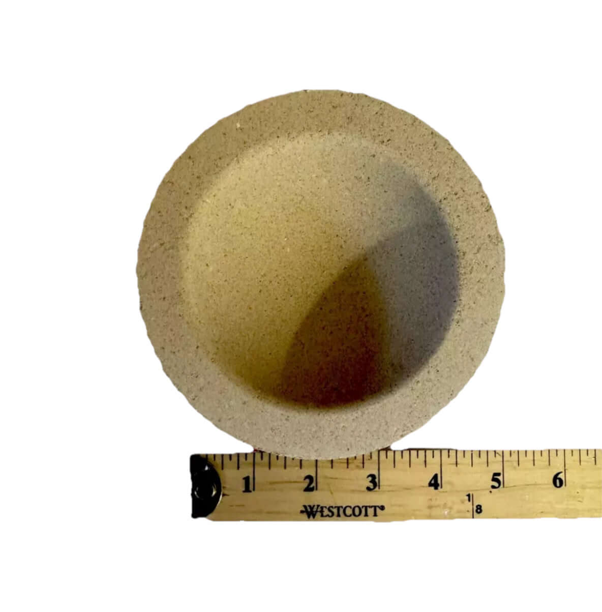 Mabor Magnesia Cupel set, tapered design for gold and silver refining, with measuring ruler for size reference.