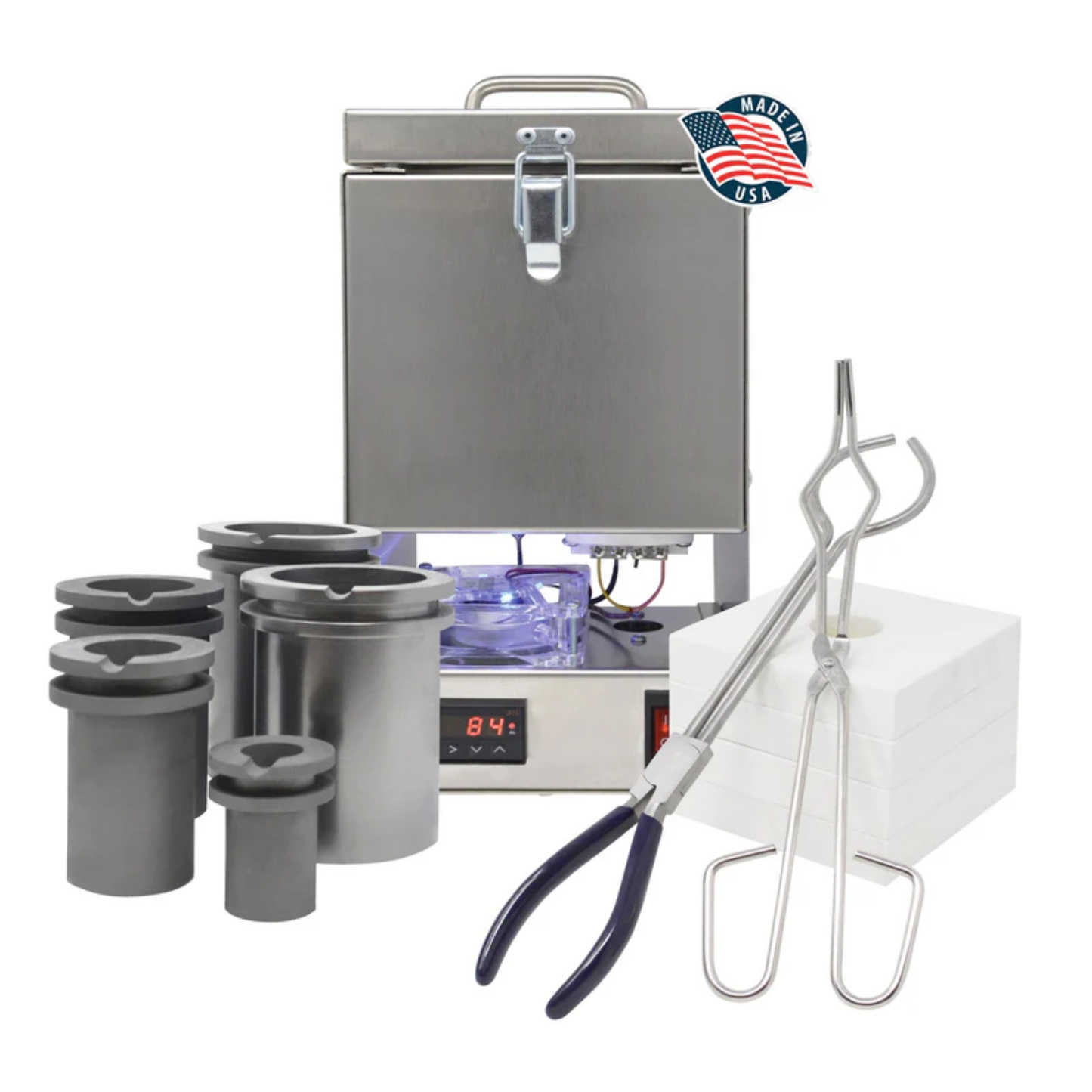 FUR-0134 TableTop Furnace Deluxe QuikMelt Set with Crucibles, Tongs, & Interchangeable Flanges