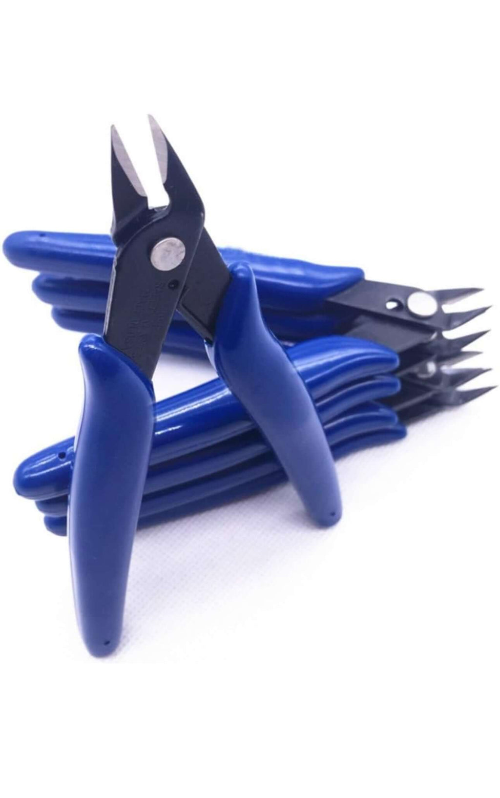 Electrical jewelry cable wire cutting pliers with blue handles, perfect for precise flush cutting in jewelry and electronics.