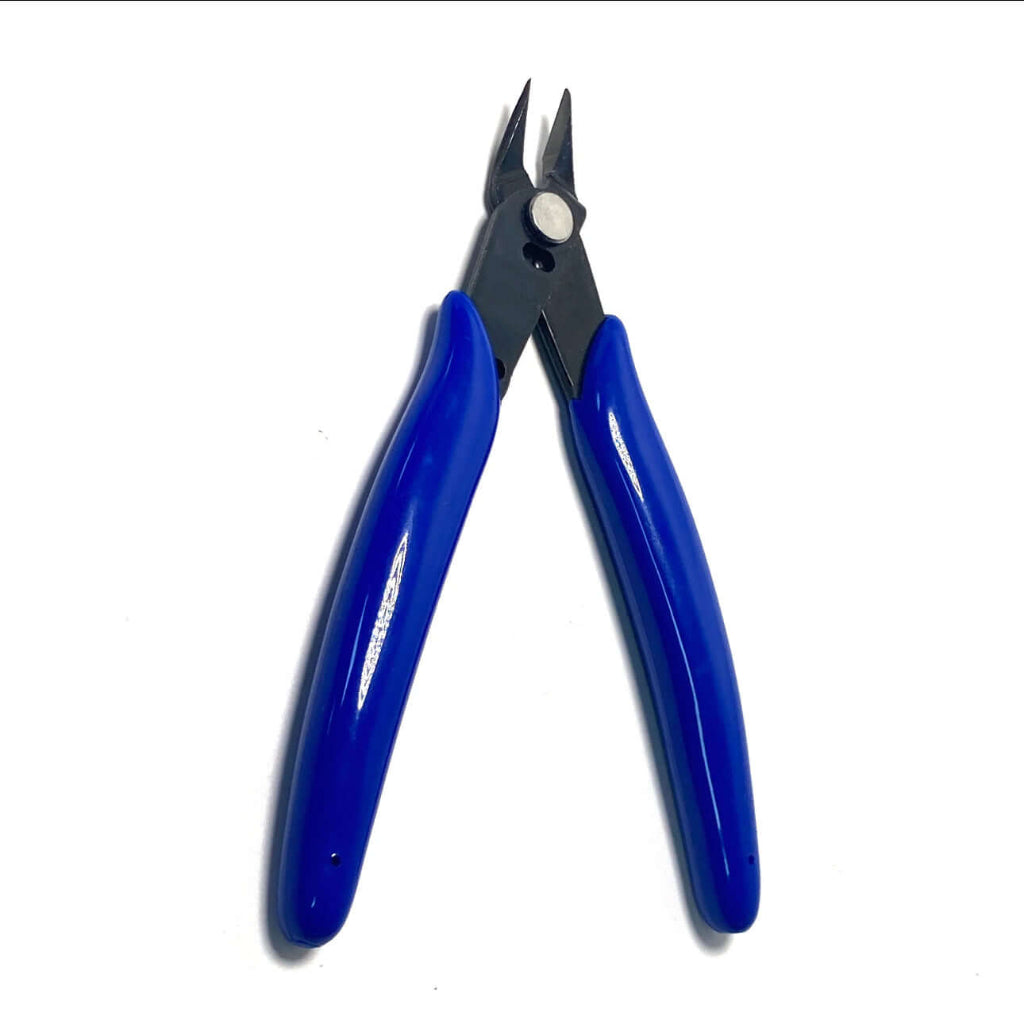 Blue handle side cutting pliers designed for precise wire cutting in jewelry making and electronics.