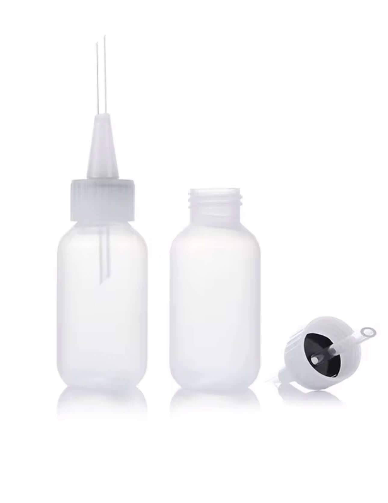 Two clear squeeze bottles with precision tips for easy dispensing, ideal for crafting and detailing projects.
